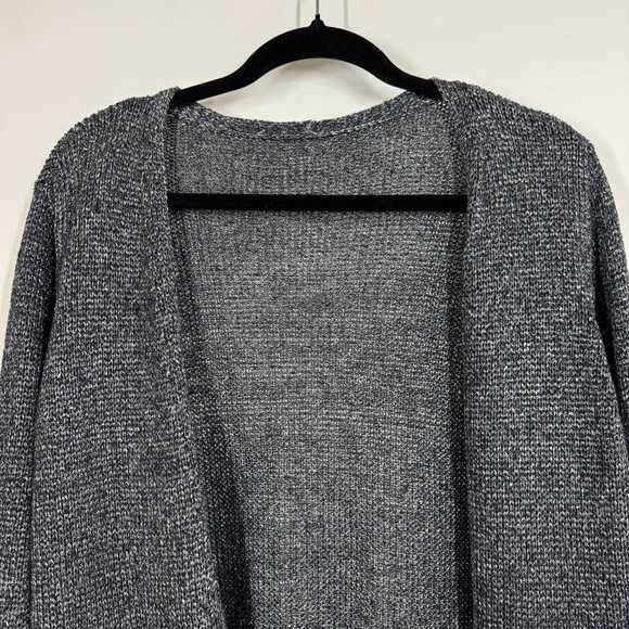 Eileen Fisher Gray Open Front Linen Blend Long Cardigan Sweater Minimalist - Picture 3 of 11